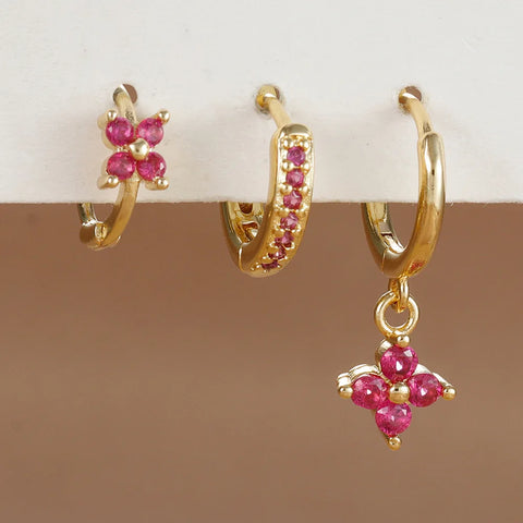 3PCS Fashion Orange Blue Zircon Hanging Earrings