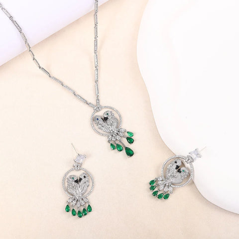 Women Exaggerated Luxury Zircon Parrot Necklace Earrings Set 2025