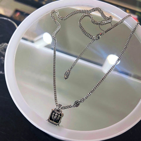 Foydjew Retro Thai Silver Crown Green Zircon Necklaces For Women 2022 Trend Brand Pendant Luxury Temperament Fashion Jewelry