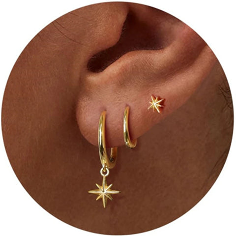 3 Piece Fashion Stainless Steel Round Star Drop Earrings