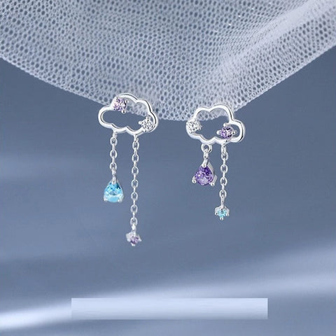 Korean New Light Luxury Zircon Moon Star Asymmetric Stud Earrings