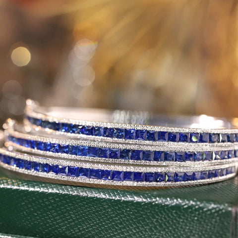 Aazuo 18K Pure White Gold Natrual Blue Sapphires