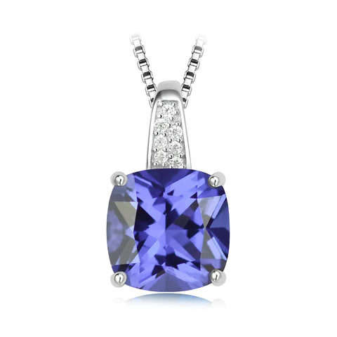 Potiy 4.73ct Cushion Created Sapphire Nano Emerald Tanzanite Pendant Necklace No Chain 925 Sterling Silver for Women valentines