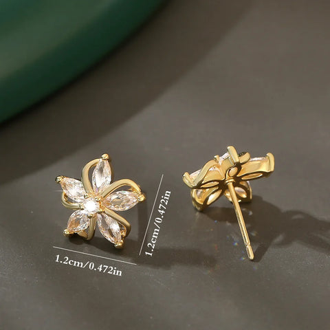 Sweet Elegant Zircon Embedded Petal Earrings