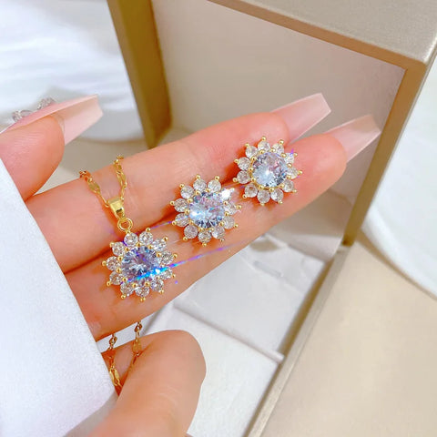 Stainless Steel Lucky Sparkle Necklace Earrings