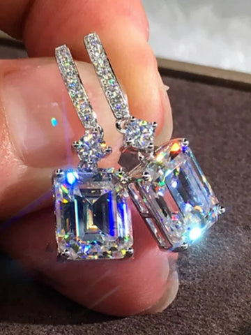 Elegant Cuboid Zircon Dangle Earrings