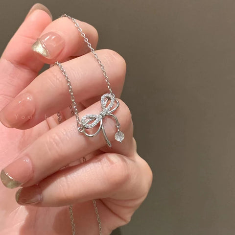Exquisite Clavicle Chain Elegant Scrub Bow Pendant Necklace For Women Girls Temperament Collar Chain Korean Student