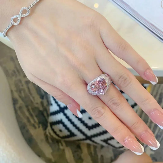 2025 Big Pink Crystal LOVE Heart Open Ring