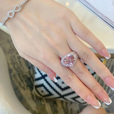2025 Big Pink Crystal LOVE Heart Open Ring
