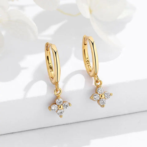 ANENJERY Zircon Flower Pendant Hoop Earrings
