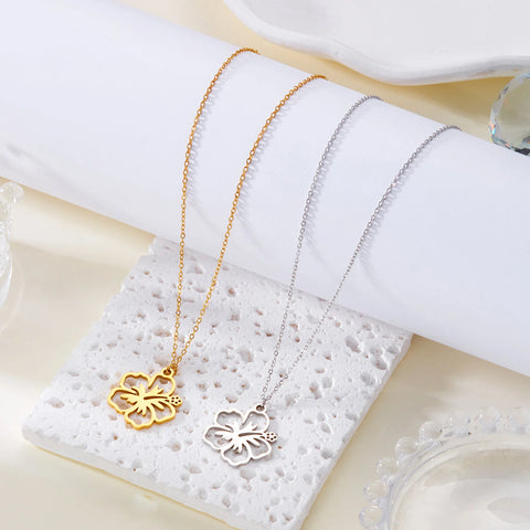 Trendy Stainless Steel Choker Necklace for Women Girls Sliver Color Hollow Flower Charm Collar Chain Party Jewelry Friend Gift
