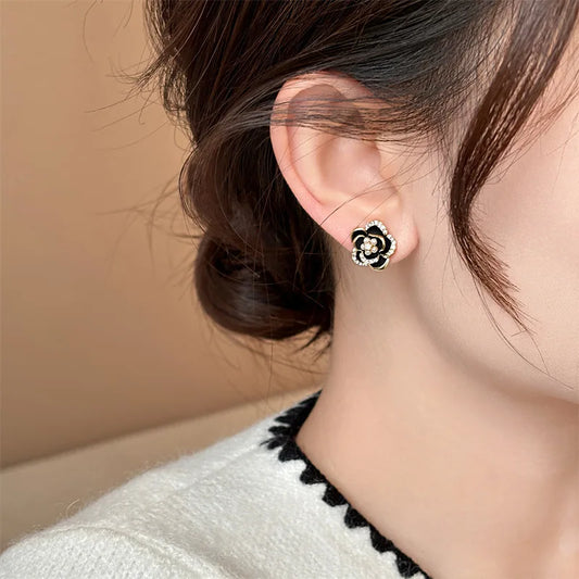 Dripping Zircon Pearl Flower Earrings
