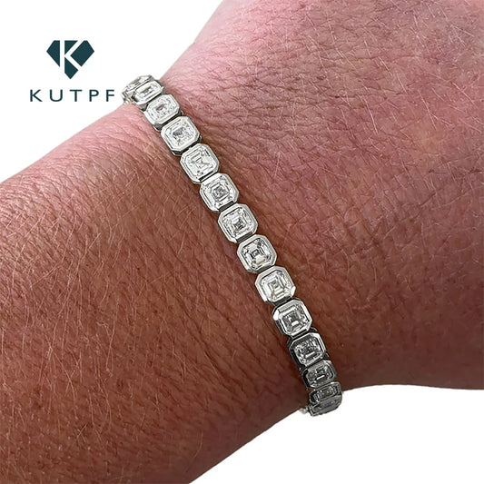 Bezel Set Asscher Cut All Moissanite Tennis Bracelets t