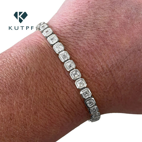 Bezel Set Asscher Cut All Moissanite Tennis Bracelets t