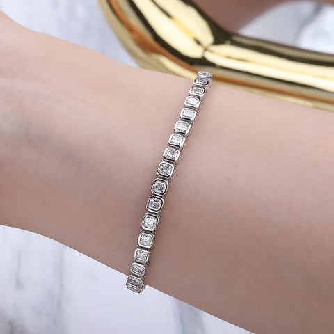Bezel Set Asscher Cut All Moissanite Tennis Bracelets t