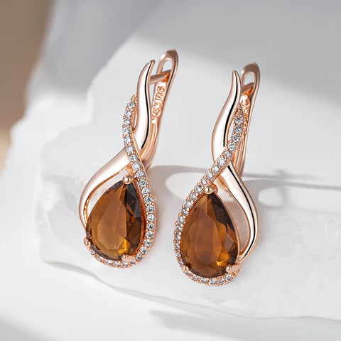 Kinel Hot Light Brown Natural Zircon English Earrings
