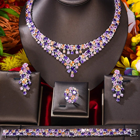 GODKI Luxury Princess 4PCS Flower African Jewelry Sets For Women Wedding Party Full Cubic Zircon Dubai Bridal jewelry Set Gift