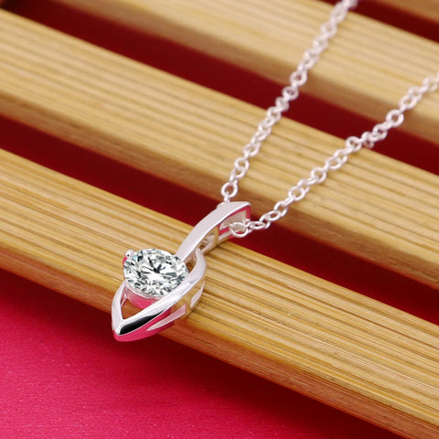 New Fashion 925 Sterling Silver Shiny Cubic Zircon Necklaces Woman Simple Leaf Pendant Choker Birthday Christmas Gift
