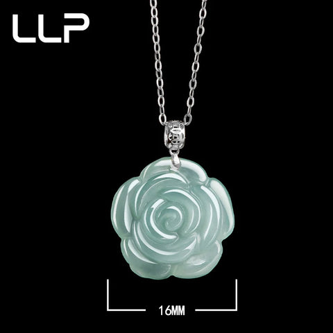 S925 Silver Inlaid Natural Rose Jade Pendant Temperament Elegant Woman Sexy Girl Holiday Gift