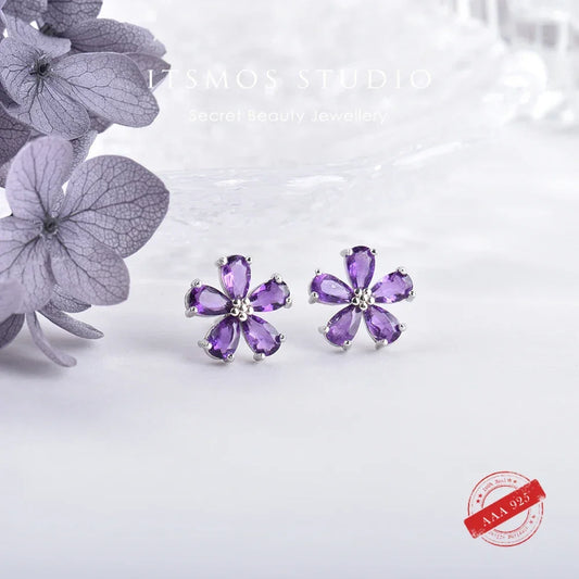 ITSMOS Purple Amethyst Flower Earrings