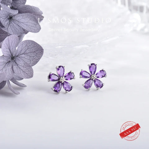 ITSMOS Purple Amethyst Flower Earrings