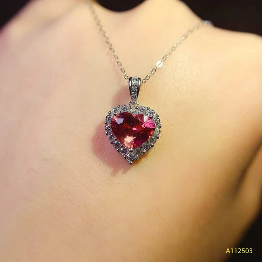 KJJEAXCMY S925 Sterling Silver Natural near Full Clarity Brazilian Tourmaline Women's Necklace Pendant Birthday Wedding Gift