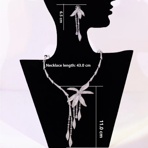 Luxury Wedding Party Zircon Flower Necklace Set Bridal Jewelry Women conjunto collar y pendientes conjuntos femininos elegantes