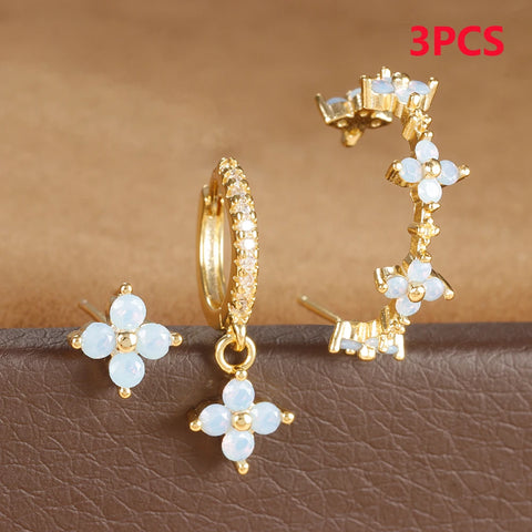 3PCS Stainless Steel Multicolor Crystal Hoop Earrings