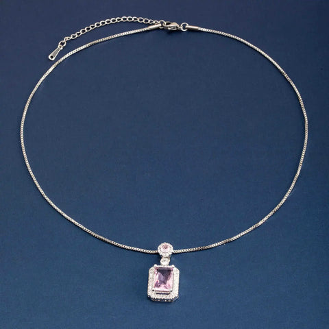 Women's Luxury Minimalist Square Pink Zirconia Pendant Necklace Fashionable Versatile Personalized Design Sugar Cube Necklace