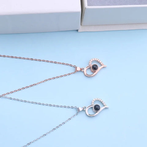 925 Sterling Silver Projected Zircon Heart I Love You in a Hunderd Language Necklace Pendant For Women Wedding Party Gift Collar