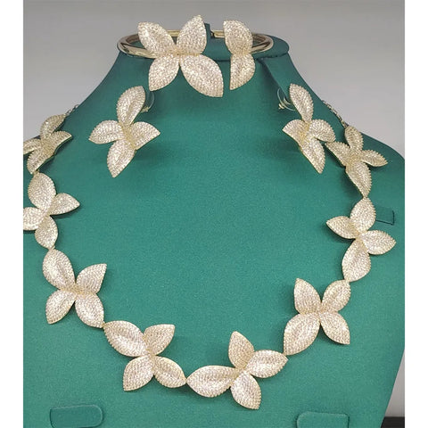 GODKI New Fashion African Multi Flowers Dubai Bridal Jewelry Set For Women Wedding Party Nigerian Choker Necklace Earring Set