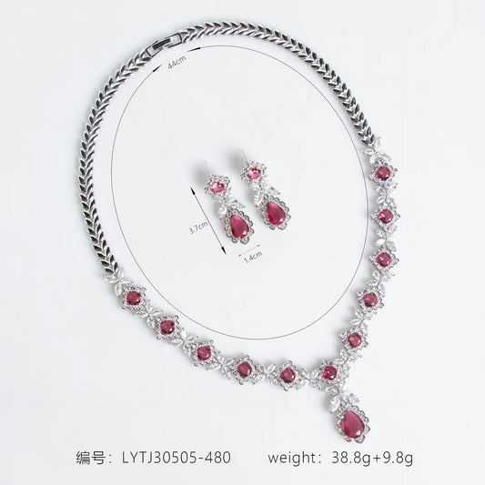 Zirconia Bridal Jewerly Sets For Women Indian Necklace and Earring Set For Wedding Brides Sliver Ladies Party Prom Jewellery Set
