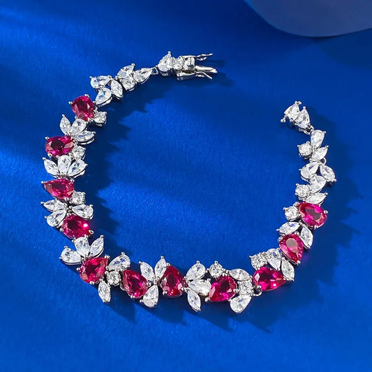 New S925 Silver Full Diamond Dove Blood Red Bracelet