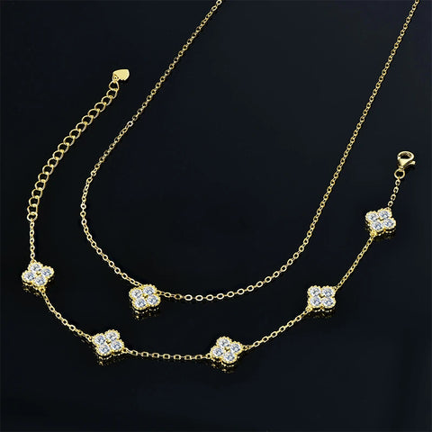 IOGOU 3 In 1 Clover Flower Pendant Necklace Earrings