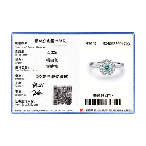 MODIAN D Color Green Teal Moissanite Halo Ring