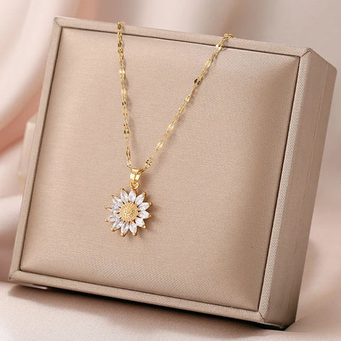New Fashion Sweet Sex Sunflower Stainless Steel Necklaces