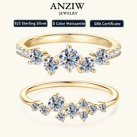 Anziw Real S925 Ring Cluster Moissanite
