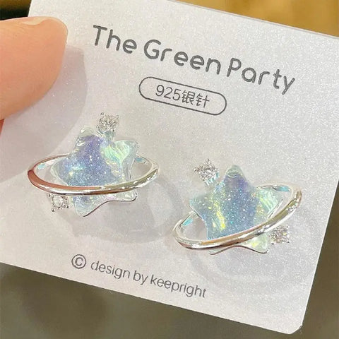 Kpop Y2K Blue Crystal Star Pendant Earrings