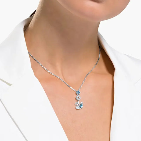 2025 New necklace Swan Blue square diamond crystal element necklace suitable for women's exquisite jewelry Valentine's Day gifts