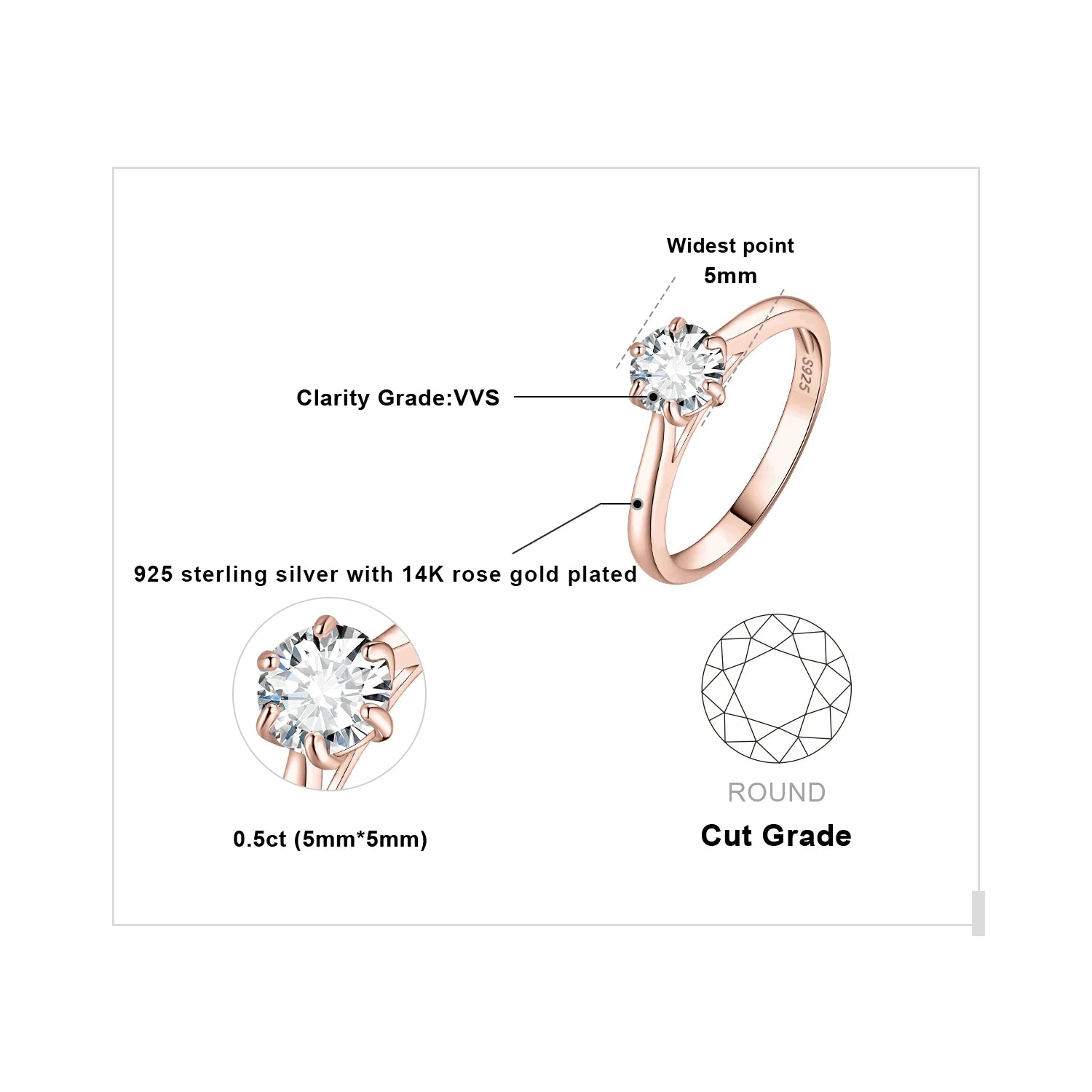 JewelryPalace Moissanite D Color 0.5ct 1ct 1.5ct 2ct Round Cut - BOLEVARD RING