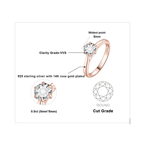 JewelryPalace Moissanite D Color 0.5ct 1ct 1.5ct 2ct Round Cut - BOLEVARD RING