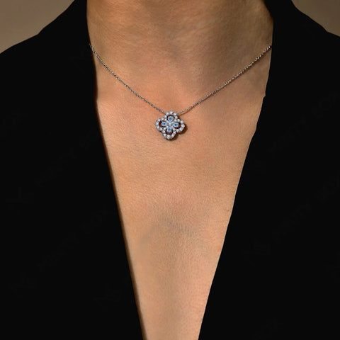 MINTYBOX S925 Silver Moissanite Diamond Loop Full Motif Pendant Clover Diamond White Gold Necklaces for Women Girls Jewelry Gift