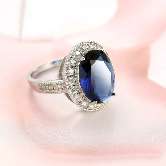 Trendy Real 925 Sterling Plata Luxury Blue Zircon