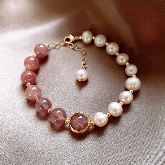 Baroque Freshwater Pearl & Strawberry Quartz Bracelets