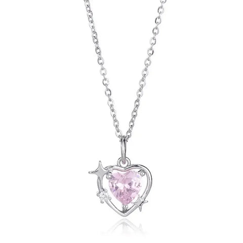Pink Heart Pendant Necklace for Women Lovers Rhinestione Clavicle Chain Chocker Female Cute Crystal Moonstone Necklace Jewl F7K6
