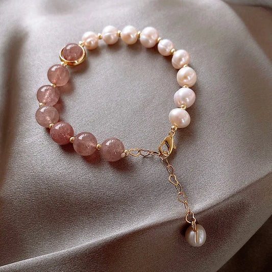 Baroque Freshwater Pearl & Strawberry Quartz Bracelets