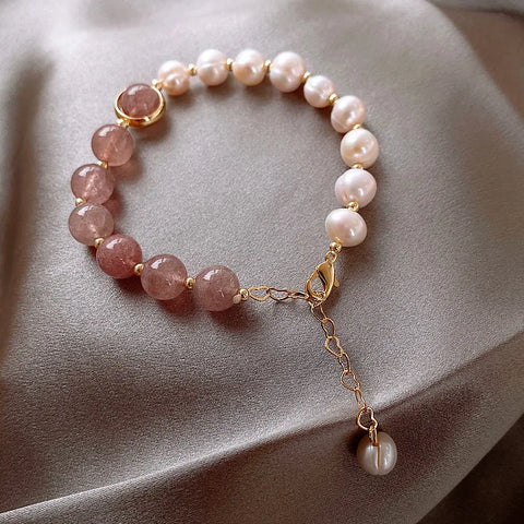 Baroque Freshwater Pearl & Strawberry Quartz Bracelets