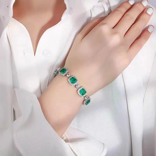 Vintage Luxury Silver Color Square Emerald Bracelets