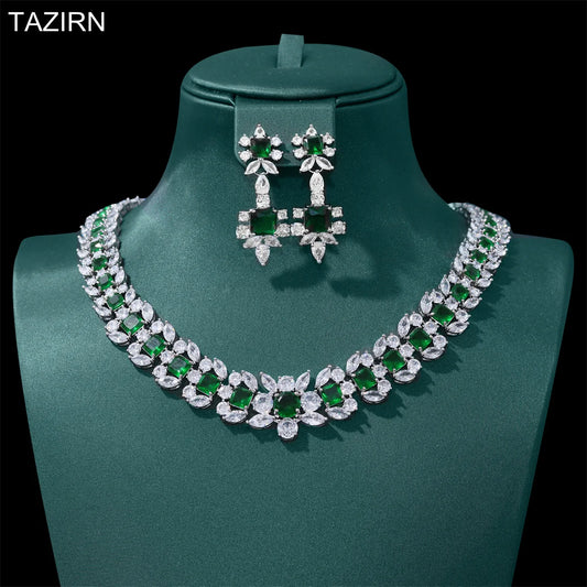 TAZIRN 2PCS Bridal Zirconia Full Jewelry Sets For Women Party Prom Luxury Dubai Nigeria CZ Crystal Wedding Jewelry Sets Gifts