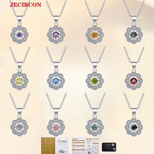 JEJIRCON S925 Sterling Silver Moissanite Necklace for Women 0.5CT Jumping Heart Moving Flower Versatile Pendant Clavicle Chain